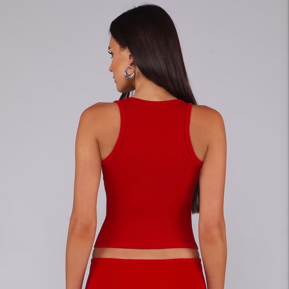 Revice- XS Red Ribbed Tank Top with Subtle Embroidered Motif - Picture 2 of 5